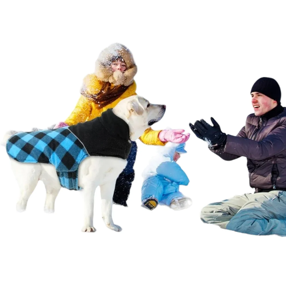 Fragralley Dog Blue Plaid Reversible Fall Winter Coat Harness Hole Size 2XL
